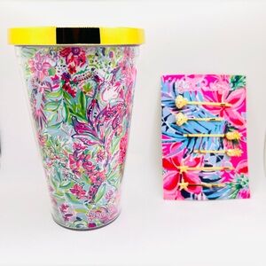Lilly Pulitzer Medium Size Tumbler & Gold Tone Hair Pin Clip Lot of 2